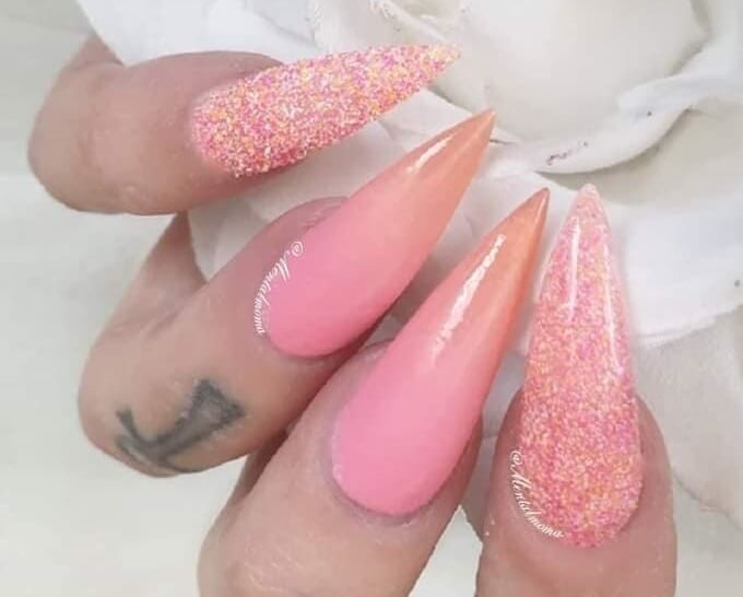 Nail design featuring fine nail art glitter